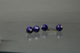 Paar Manschettenknöpfe, WG 750, 4 Lapislazuli-Kugeln, 4 Brillanten zus. ca. 0.80 ct., 13 g