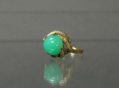 Ring, GG 585, 1 Chrysopras-Cabochon, 6 g, RM 17.5