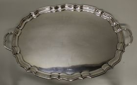 Tablett, Silber 925, Sheffield, 1918, Mappin & Webb, geschweifte Ovalform mit zwei Handhaben, glatt