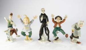 5 Porzellanfiguren, "Max", "Moritz", "Schneider Böck", "Witwe Bolte", "Lehrer Lämpel", Karl Ens, gr