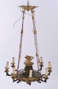Empire-Deckenleuchter, Frankreich, 1. Hälfte 19. Jh., Bronze, vasenförmiger Korpus an vier Ketten u