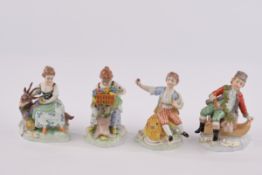 4 Porzellanfiguren, "Vier Jahreszeiten", Potschappel, Carl Thieme Dresden, 20. Jh., polychrom und g