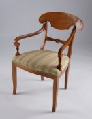 Schreibfauteuil, norddt. Biedermeier-Stil, 20. Jh., Streifenbezug, 91 x 58 x 57 cm