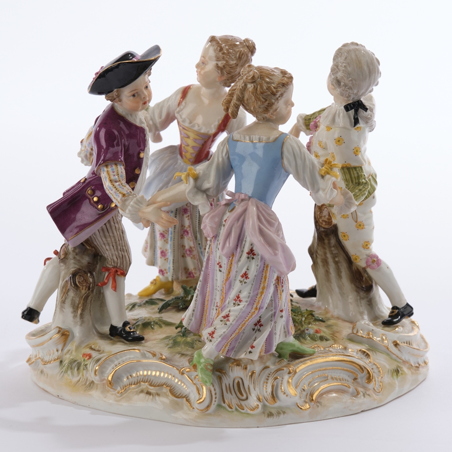 Porzellangruppe, "Kinderreigen", Meissen, Schwertermarke, 1850-1924, 1. Wahl, Modellnummer 2728, po - Image 2 of 6