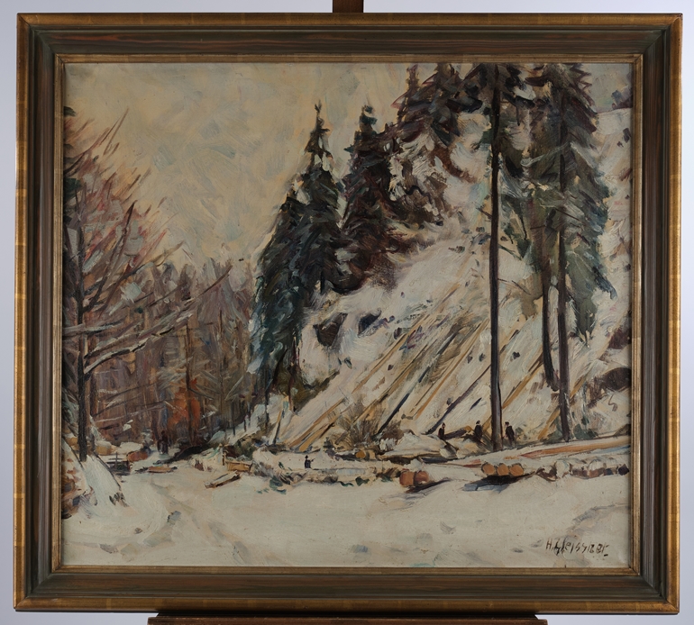 Gleissner, Hans (1880 - 1935, Marine-, Landschafts- und Stillebenmaler), "Holzfäller im Winterwald" - Image 2 of 4