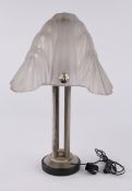Tischlampe, Art Deco, Frankreich, 1930er Jahre, Cristallerie de Compiègne (Degué), verchromtes Meta