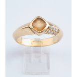 Ring, GG 750, Citrin, 6 Brillanten zus. ca. 0.12 ct., RM 18.5, 6.88 g, Stein berieben