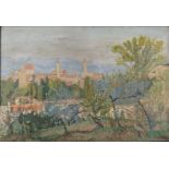 Französischer Meister (um 1910), "Blick von den Bardini Gärten auf Florenz", Öl auf Leinwand, Rests