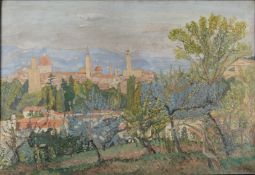 Französischer Meister (um 1910), "Blick von den Bardini Gärten auf Florenz", Öl auf Leinwand, Rests