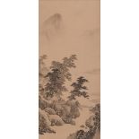 Malerei, "Flusslandschaft mit Mühle", Japan, um 1900, Tusche auf Seide, im chinesischen Stil, 42 x