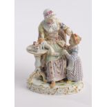 Porzellangruppe, "Großmutters Geburtstag", Meissen, Schwertermarke, 1850-1924, 1. Wahl, Modellnumme