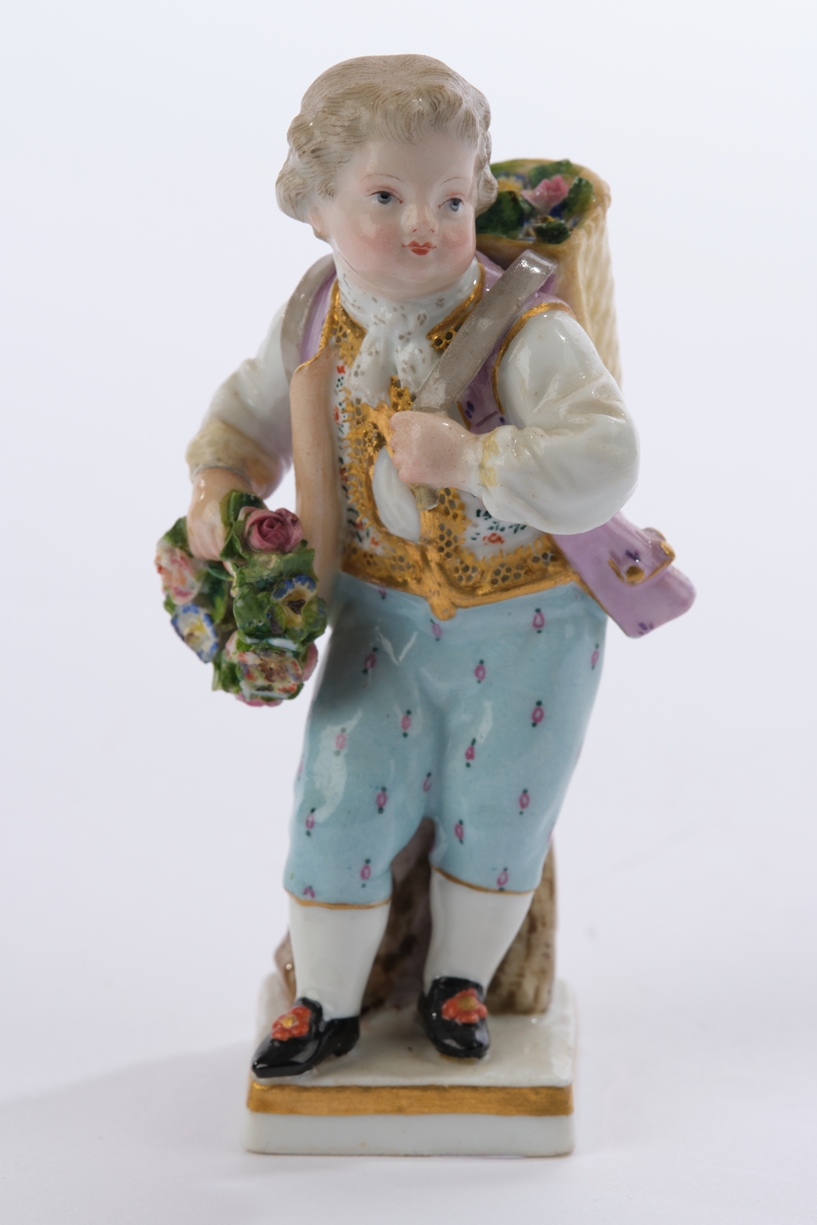 Porzellanfigur, "Gärtnerkind mit Kiepe", Meissen, Schwertermarke, 1850-1924, 1. Wahl, Modellnummer