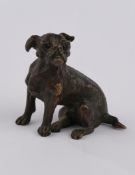 Wiener Bronze, patiniert, "Boxer", sitzender Hund mit eingesetzten Glasaugen, Gießermarke, 7 cm hoc