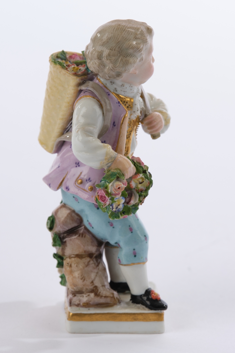 Porzellanfigur, "Gärtnerkind mit Kiepe", Meissen, Schwertermarke, 1850-1924, 1. Wahl, Modellnummer - Image 4 of 5