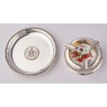 Aschenbecher, Münztellerchen, Silber 900/925, Vietnam/deutsch, Aschenbecher mit Porzellaneinsatz (b