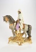 Porzellanfigur, "Araber auf Pferd", Scheibe-Alsbach, 20. Jh., polychrom und goldstaffiert, 41 cm ho