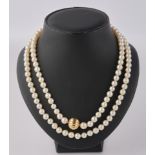 Perlenkette, endlos, mit goldener Zierkugel, 148 Perlen ø je 6 - 8 mm, Gesamtlänge ca. 120 cm