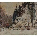 Gleissner, Hans (1880 - 1935, Marine-, Landschafts- und Stillebenmaler), "Holzfäller im Winterwald"