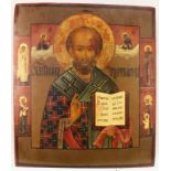 Ikone, Tempera auf Holz, "Hl. Nikolaus", Russland 19. Jh., 44 x 39 cm, alt restauriert