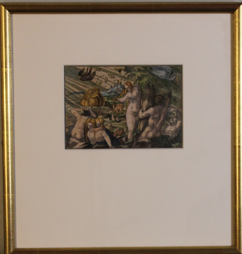 2 kolorierte Holzschnitte, "Arche Noah", "Alttestamentarische Szene", 16./17.Jh., 11 x 15.5 cm bzw. - Image 4 of 4