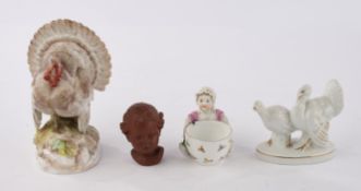 Konvolut 3 Porzellanfiguren und 1 Büste, verschieden, teils gemarkt: "Truthahn", "Truthahn mit Trut