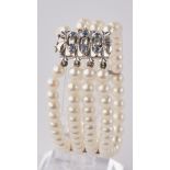 Perlen-Armband, 4-reihig, Schließe WG 585, 6 Saphire, 19 cm