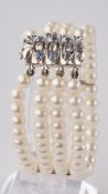 Perlen-Armband, 4-reihig, Schließe WG 585, 6 Saphire, 19 cm