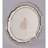 Platte, Silber, Lemor, Breslau, 1906, passig-geschweifter Profilrand, Spiegel mit graviertem Wappen