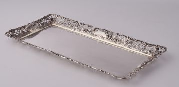 Platte, Silber 800, deutsch, rechteckig, glatter Spiegel, rocaillierte Fahne à jour gearbeitet, 2 x