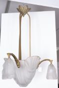 Deckenlampe, Art Deco, Frankreich, 1930er Jahre, Cristallerie de Compiègne (Degué), Dreistabgestell
