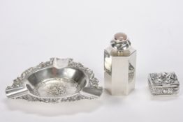 Flakon, Silber 925, Mexiko, hexagonal, Verschluss mit Rosenquarz-Cabochon, 6.5 cm hoch, ca. 40 g (o