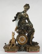 Große Figurenpendule, "Diana mit Hirschkuh", Frankreich, um 1870/80, Metallguss, Zifferblatt mit we