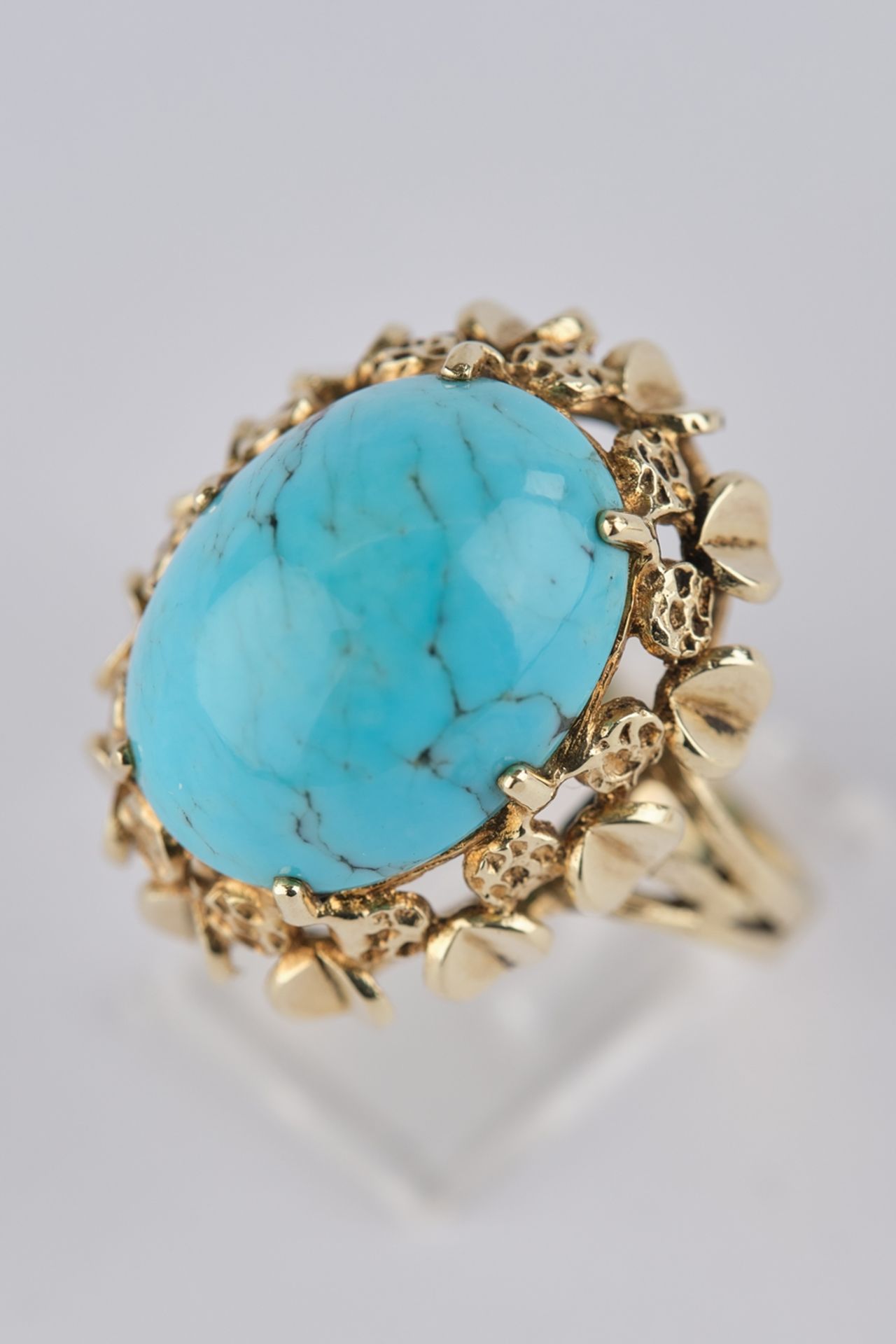 Ring, GG 585, Türkis-Cabochon, 6.6 g, RM 16 - Image 2 of 3