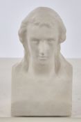 Büste, "Herrenkopf, womöglich Friedrich Schiller", Alabaster, unterseitig im Sockel Metall-Marke "F