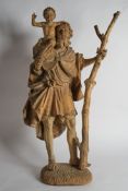 Skulptur, Holz geschnitzt, "Christophorus", 18. Jh., 90 cm hoch, mehrere Beschädigungen, u.a. abgeb