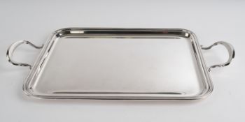 Tablett, Silber 800, Italien, Schiavon, rechteckig, profilierter Rand, zwei Handhaben, glatter Spie