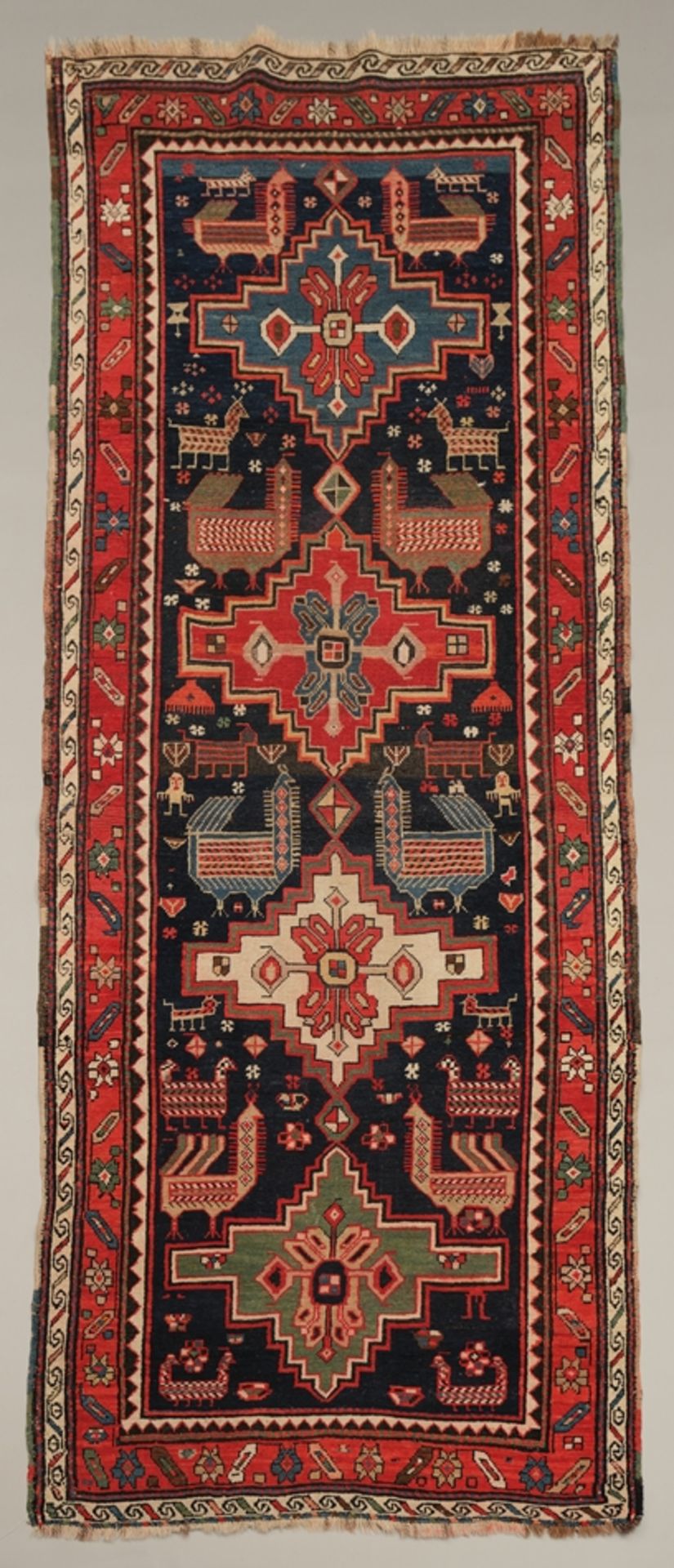 Galerie, Kasak, Kaukasus, antik, Pflanzenfarben, ca. 2.78 x 1.12 m