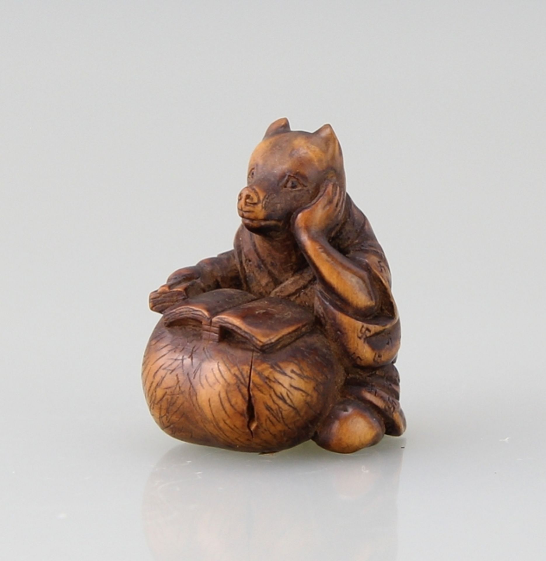 Netsuke "Lesender Tanuki"