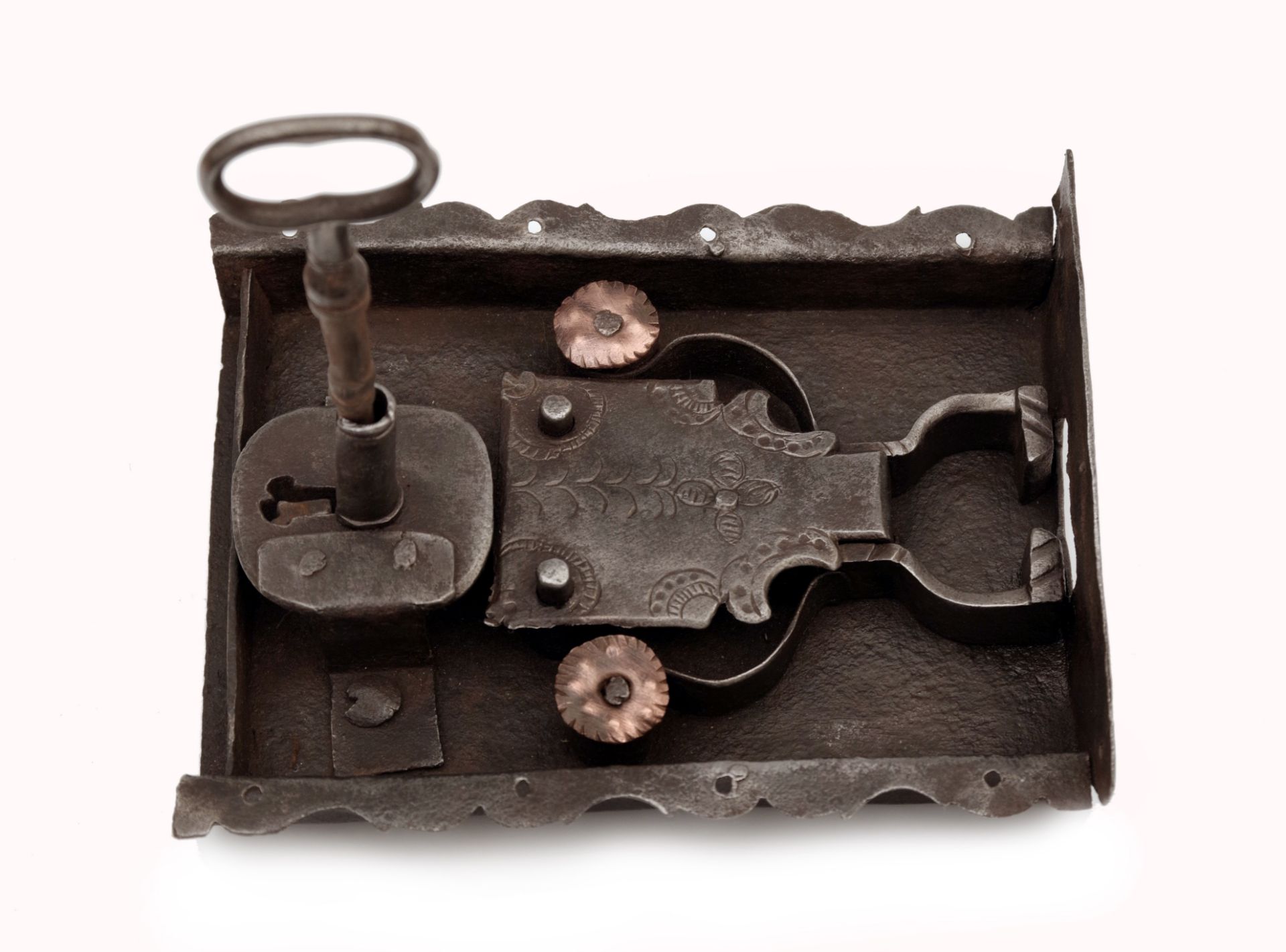 Barock Truhenschloss mit Schlüssel - Bild 2 aus 3