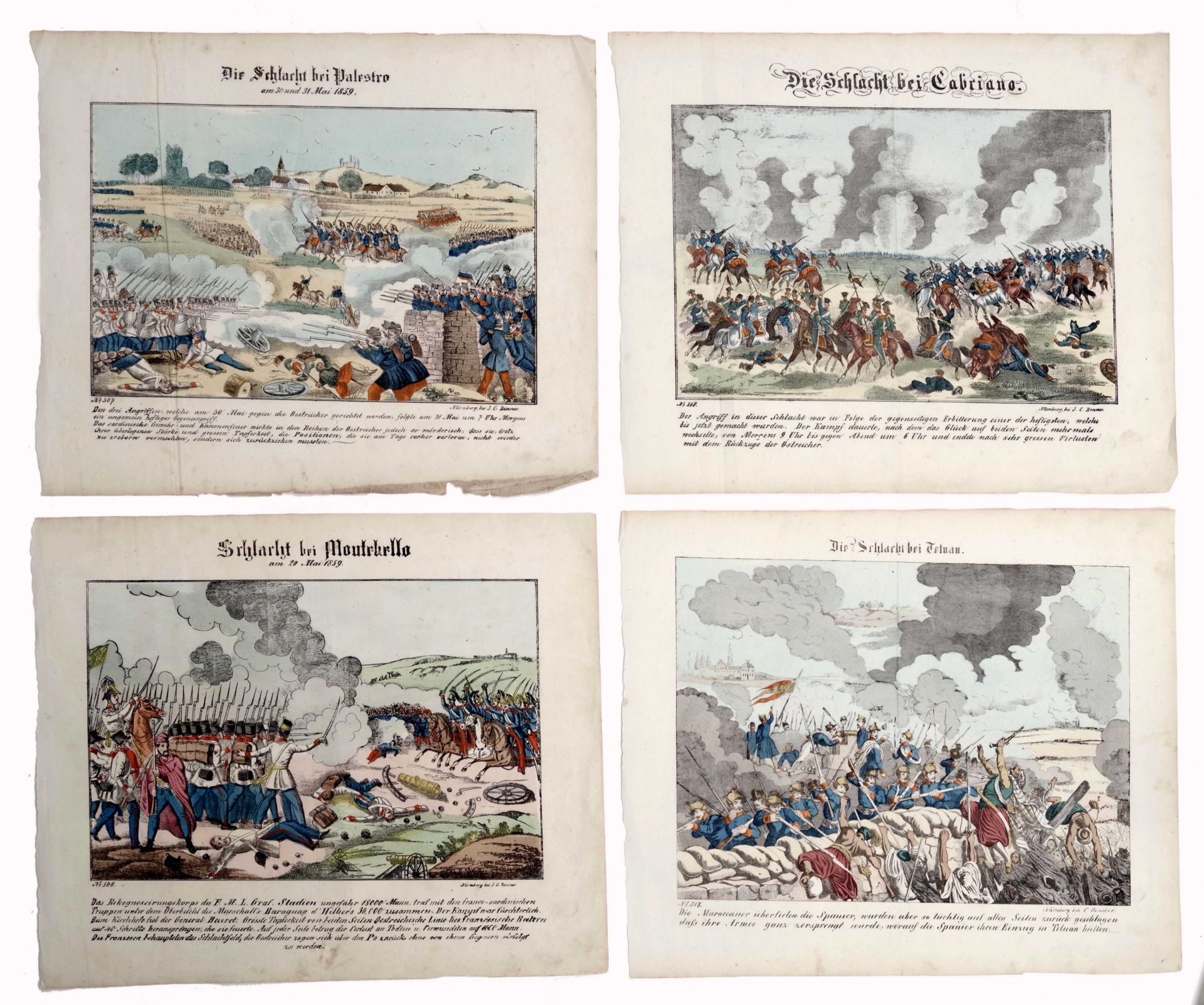 Four Lithographs of Battles by J. C. Renner