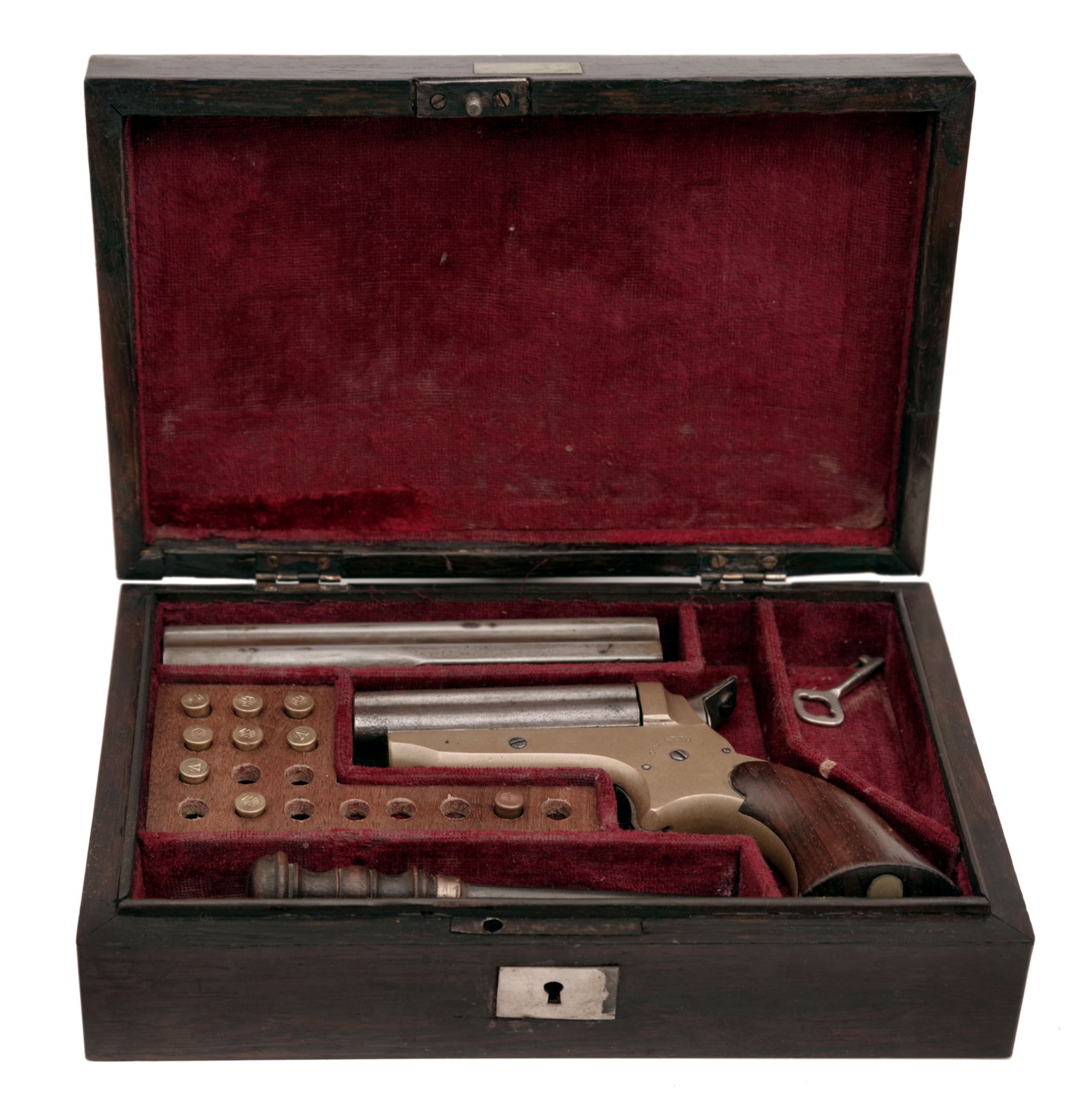 A Cased Sharps Four Barrel Pepperbox Pistol with Exchangeable Barrel