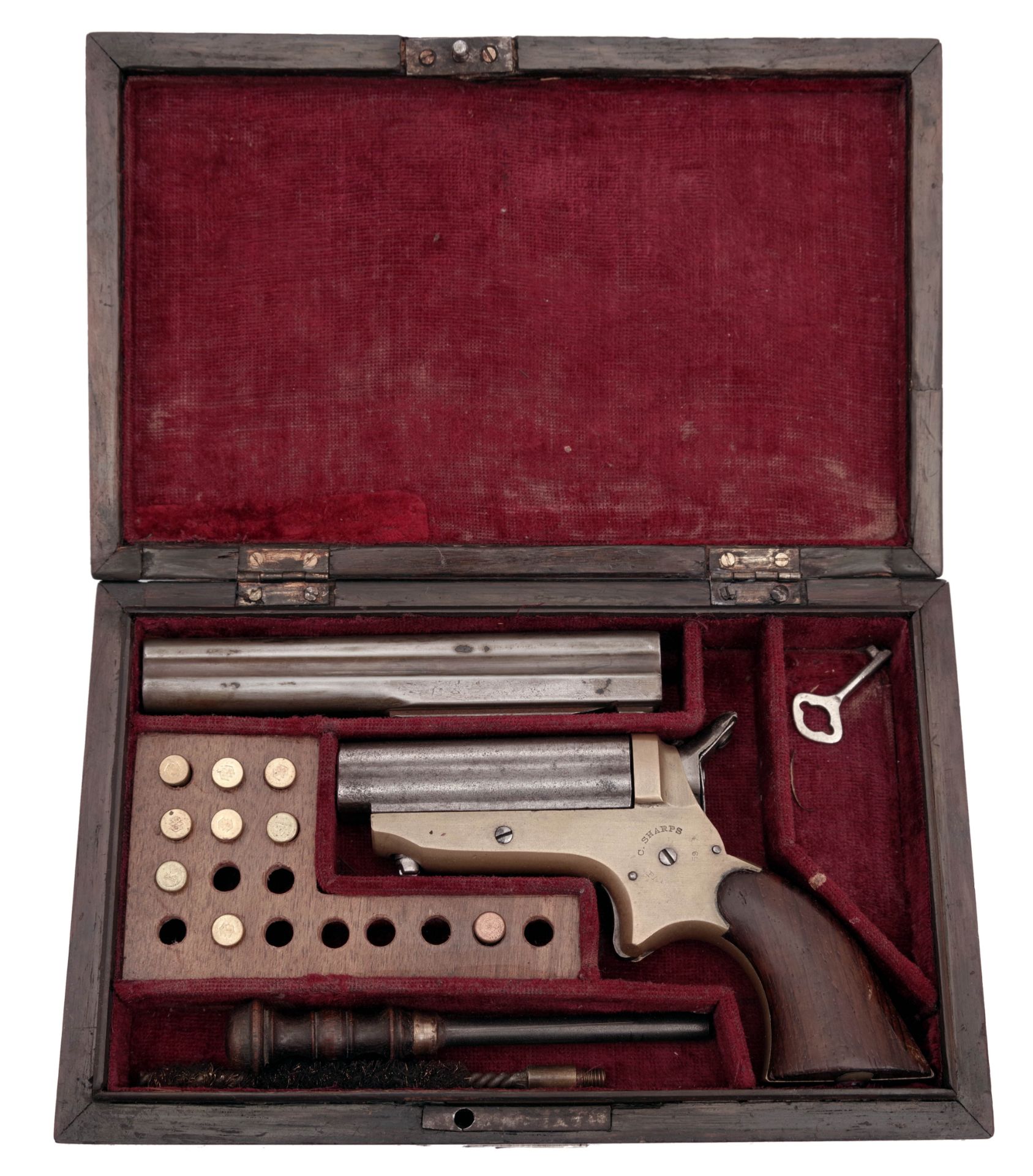 A Cased Sharps Four Barrel Pepperbox Pistol with Exchangeable Barrel - Image 3 of 8