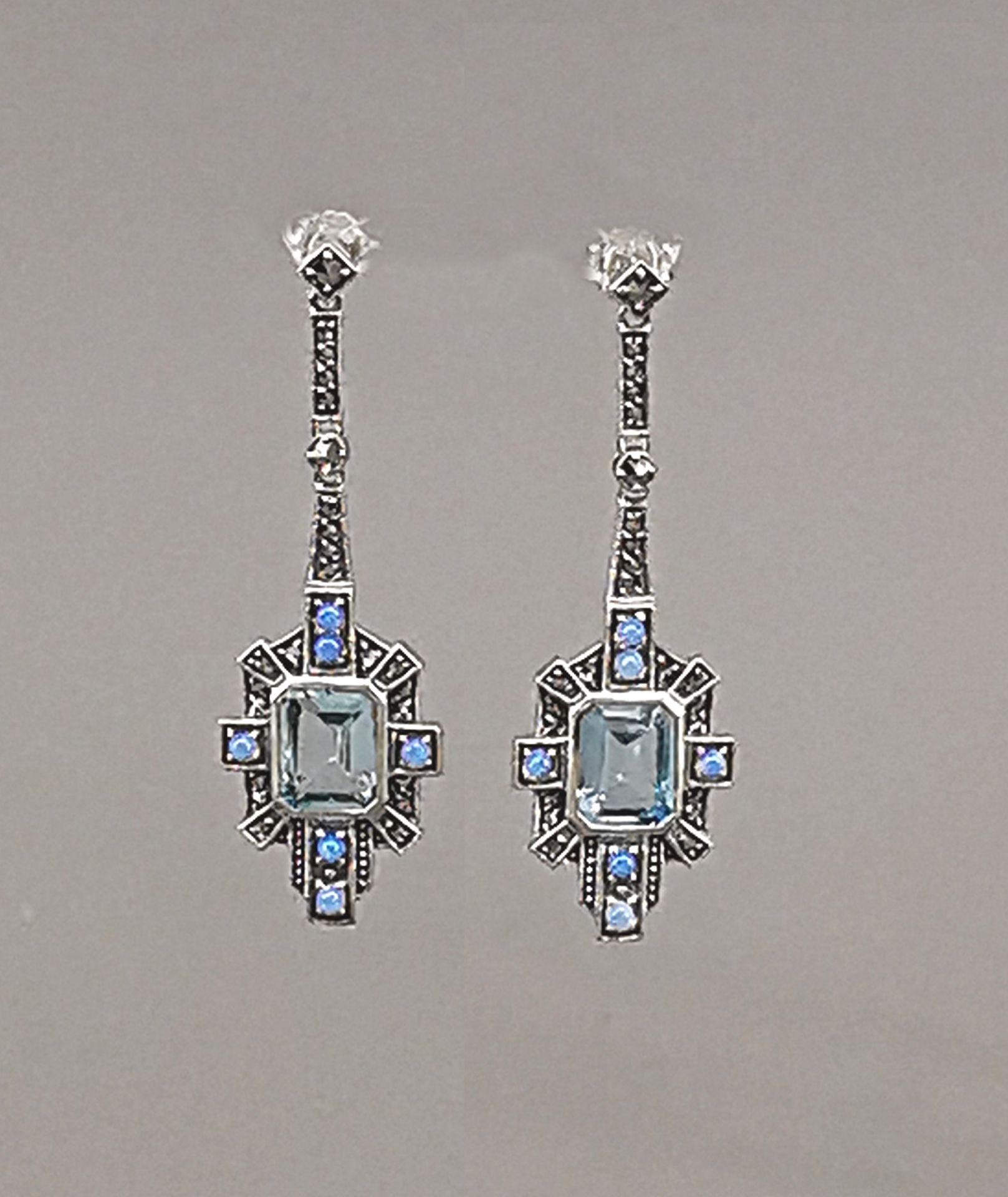 Opal-Blautopas-Ohrringe mit Markasiten Art deco