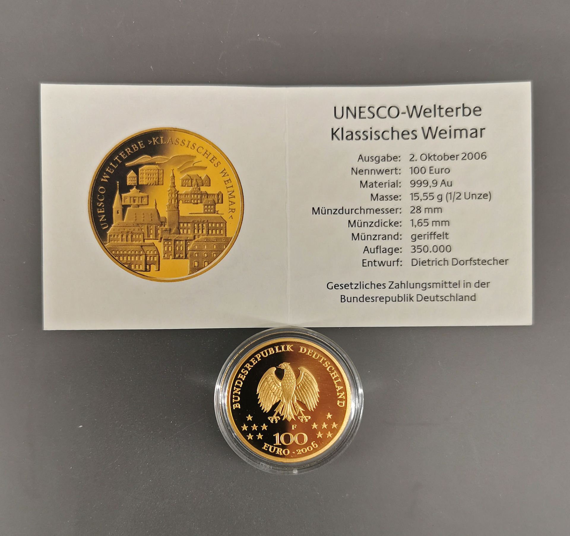 Goldmünze 100 Euro Deutschland 2006 - Bild 3 aus 3