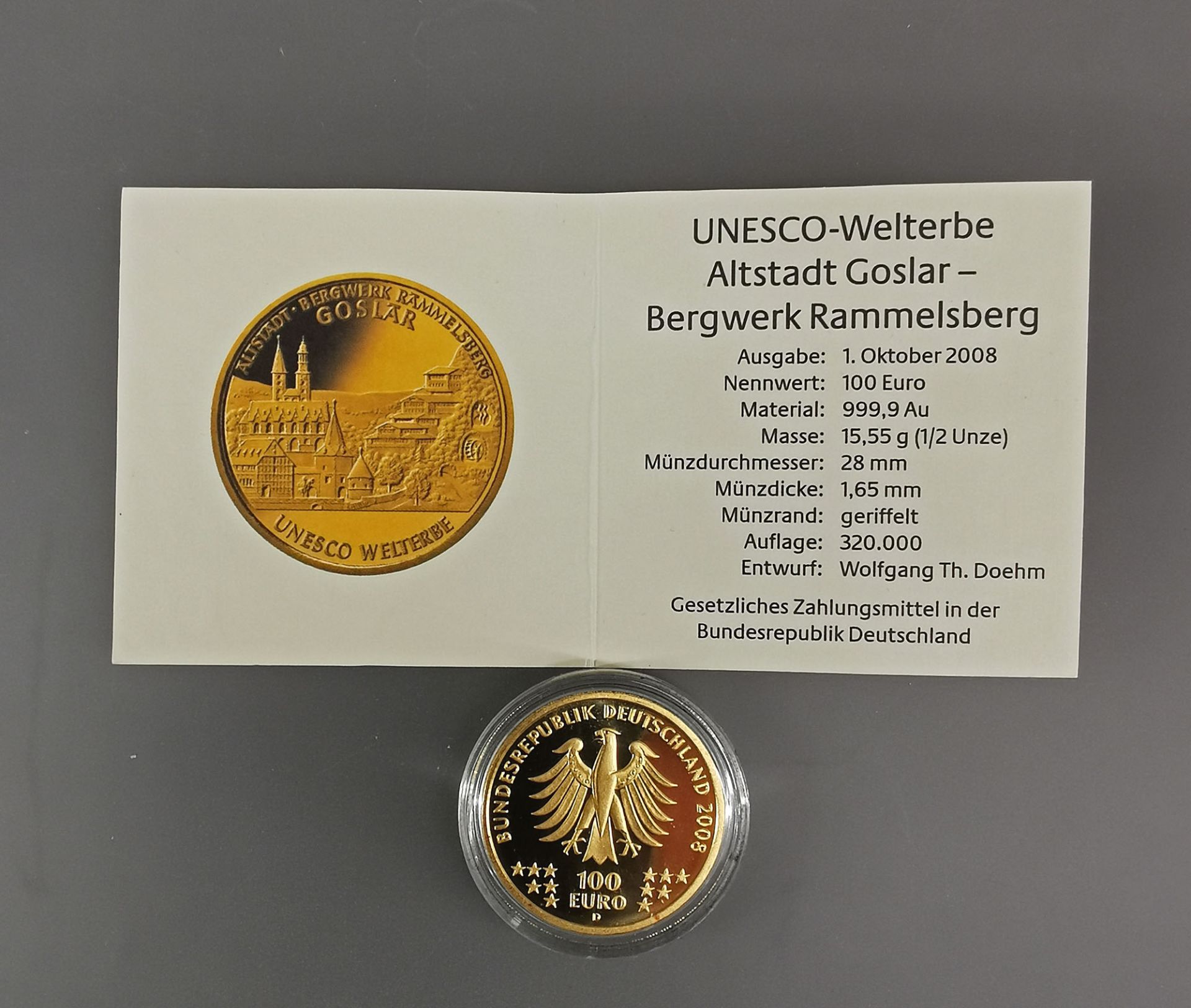 Goldmünze 100 Euro Deutschland 2008 - Bild 3 aus 3