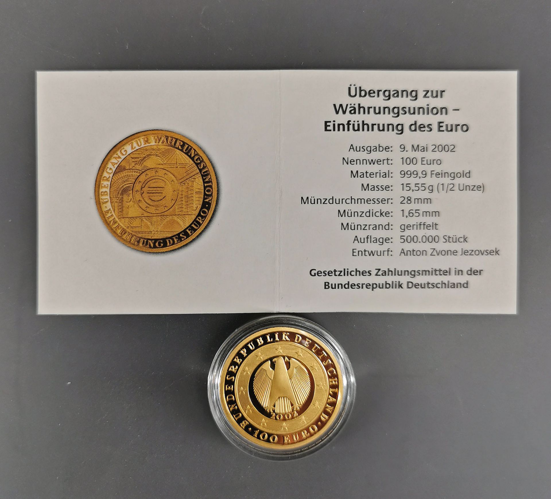 Goldmünze 100 Euro Deutschland 2002 - Bild 3 aus 3