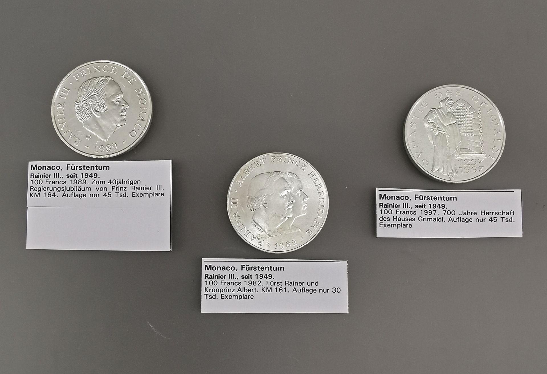 3 Silbermünzen Monaco 100 Francs - Bild 2 aus 3