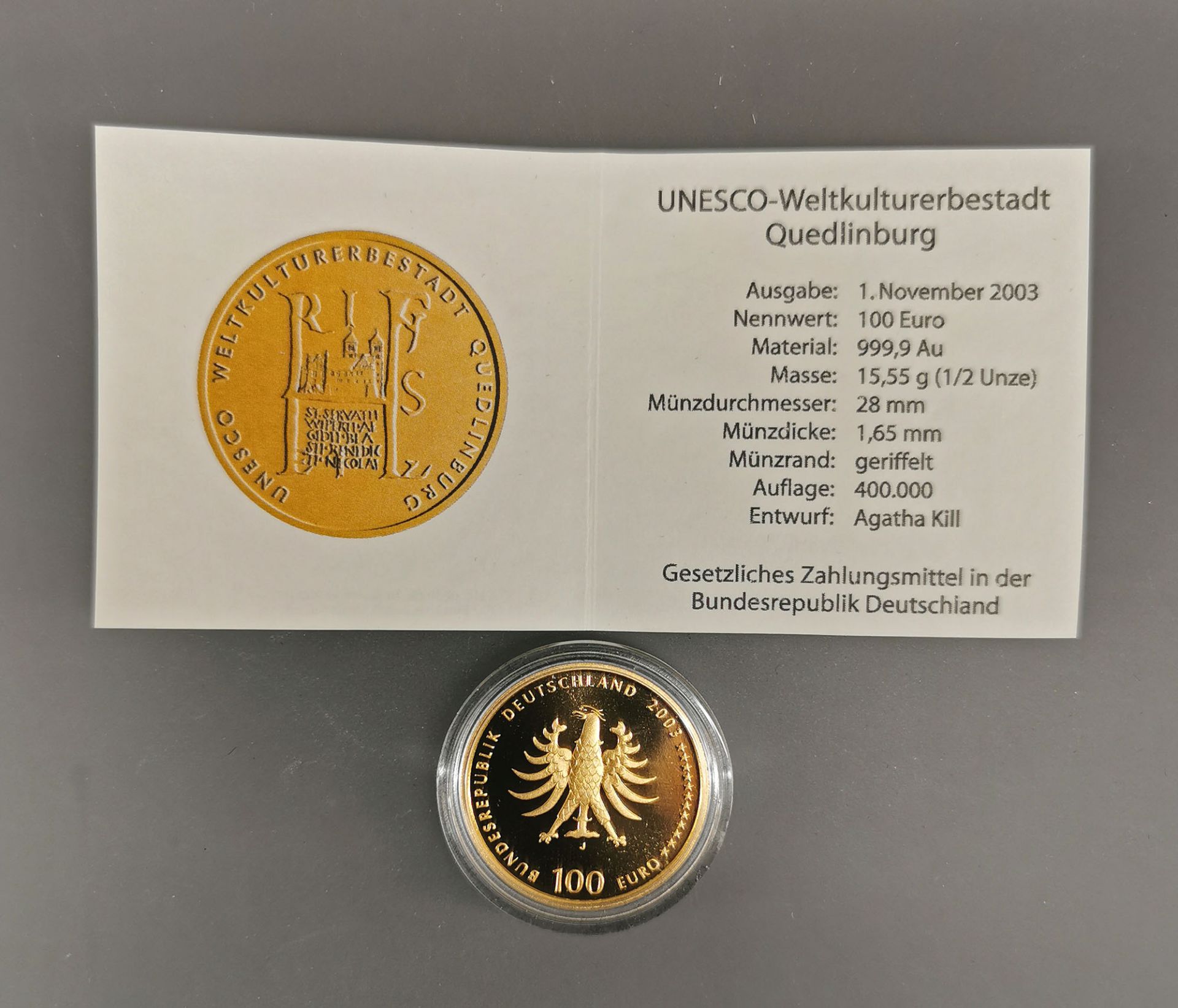 Goldmünze 100 Euro Deutschland 2003 - Bild 3 aus 3