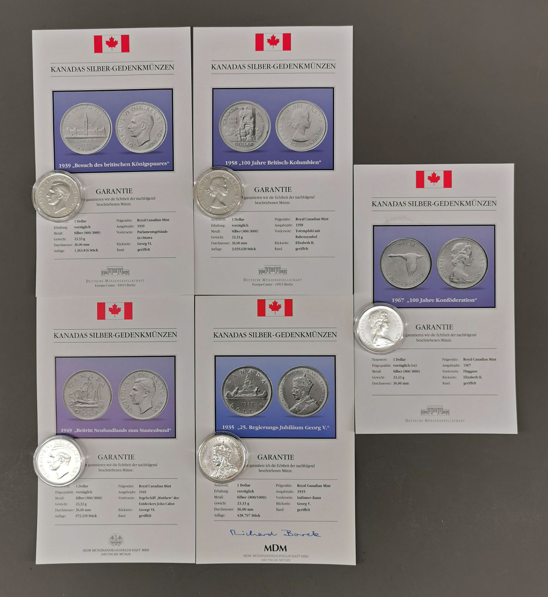 5 x Silberdollar Kanada