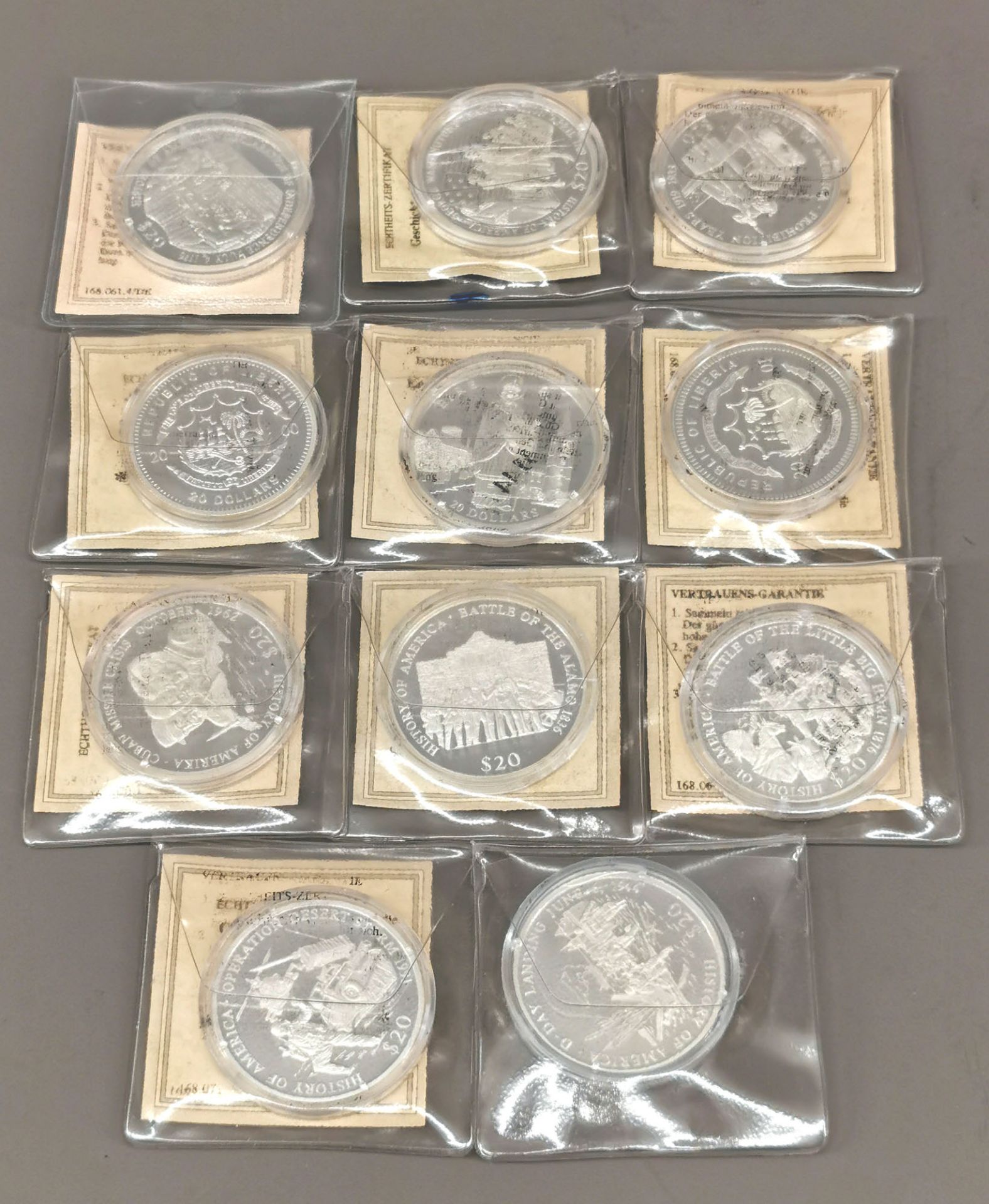 Konvolut 11 x 20 Dollars Silbermünzen